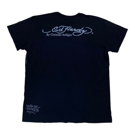 Digg It Thrift & Vintage black Ed Hardy by Christian Audigier t-shirt with back logo and signature graphic