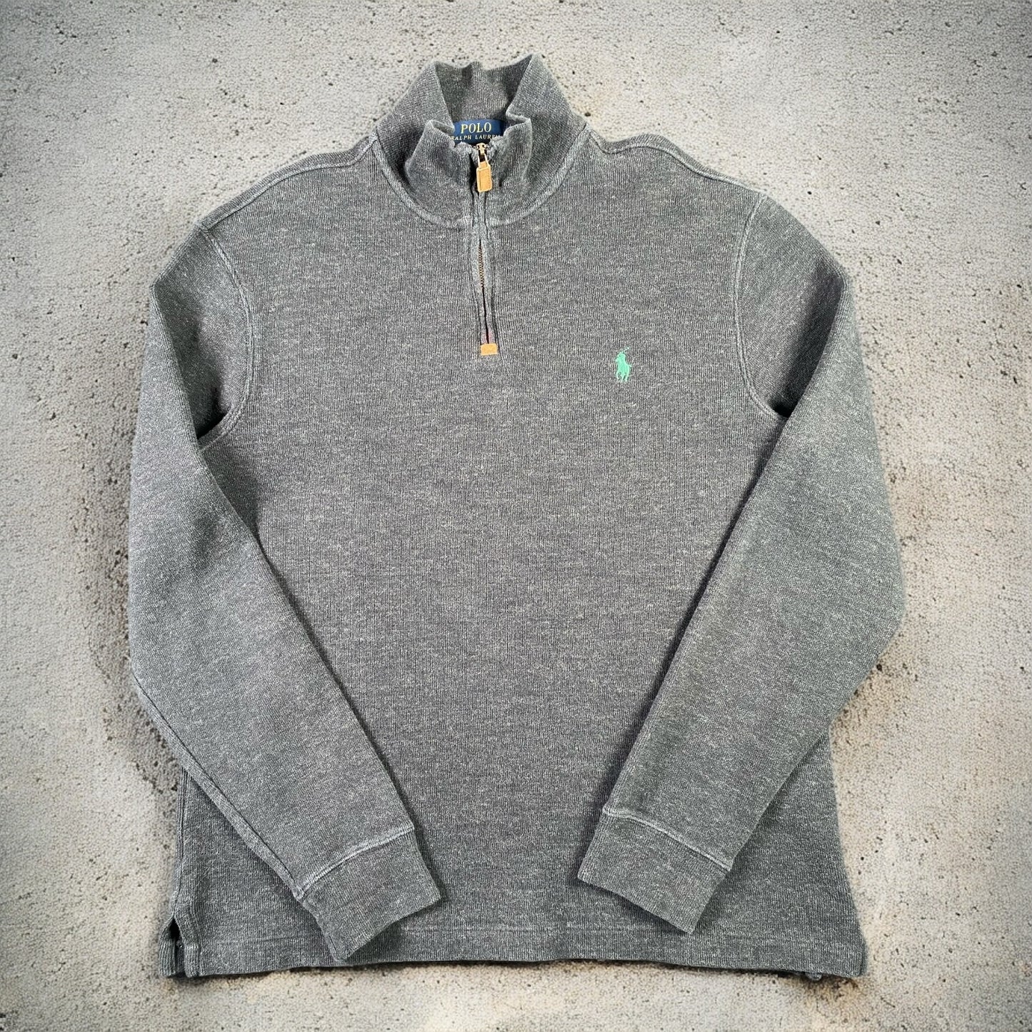 Polo Ralph Lauren Quarter-Zip Long Sleeve Dark Grey Sweater Green Embroidered Logo