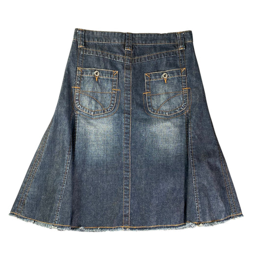 White Stuff Floral Embroidered Pleated Denim Midi Blur Skirt
