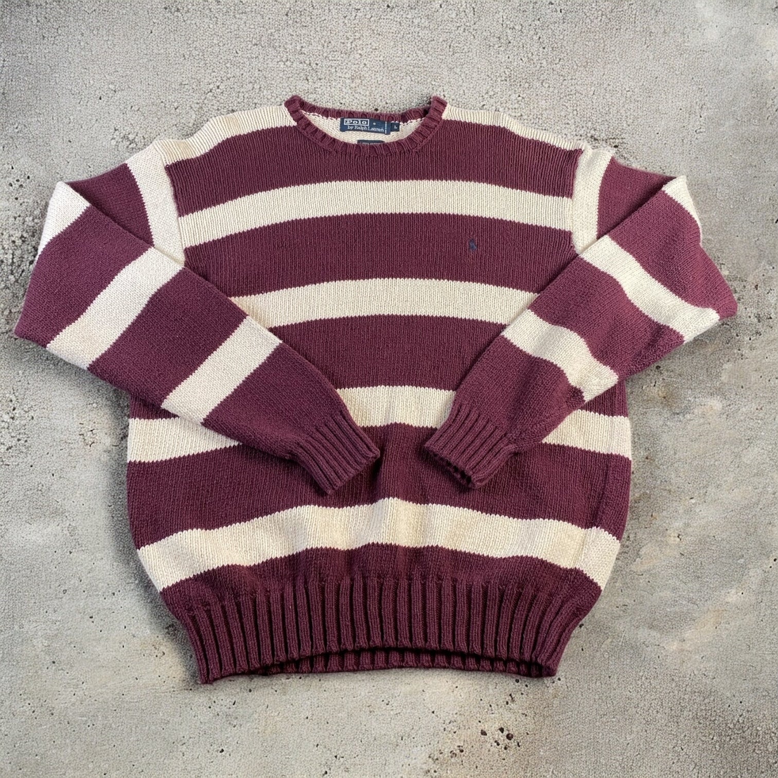 Polo Ralph Lauren Striped Purple White Cotton Crewneck Sweater