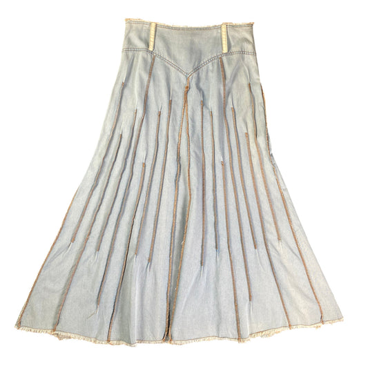 John Carlisle Essentials Denim Pleated A-Line Midi Light Blue Skirt ( taken by mavi )