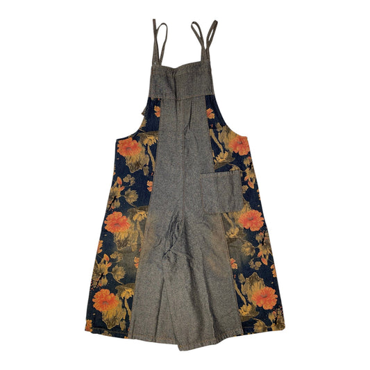 Floral Dark Denim Wide Leg Overalls