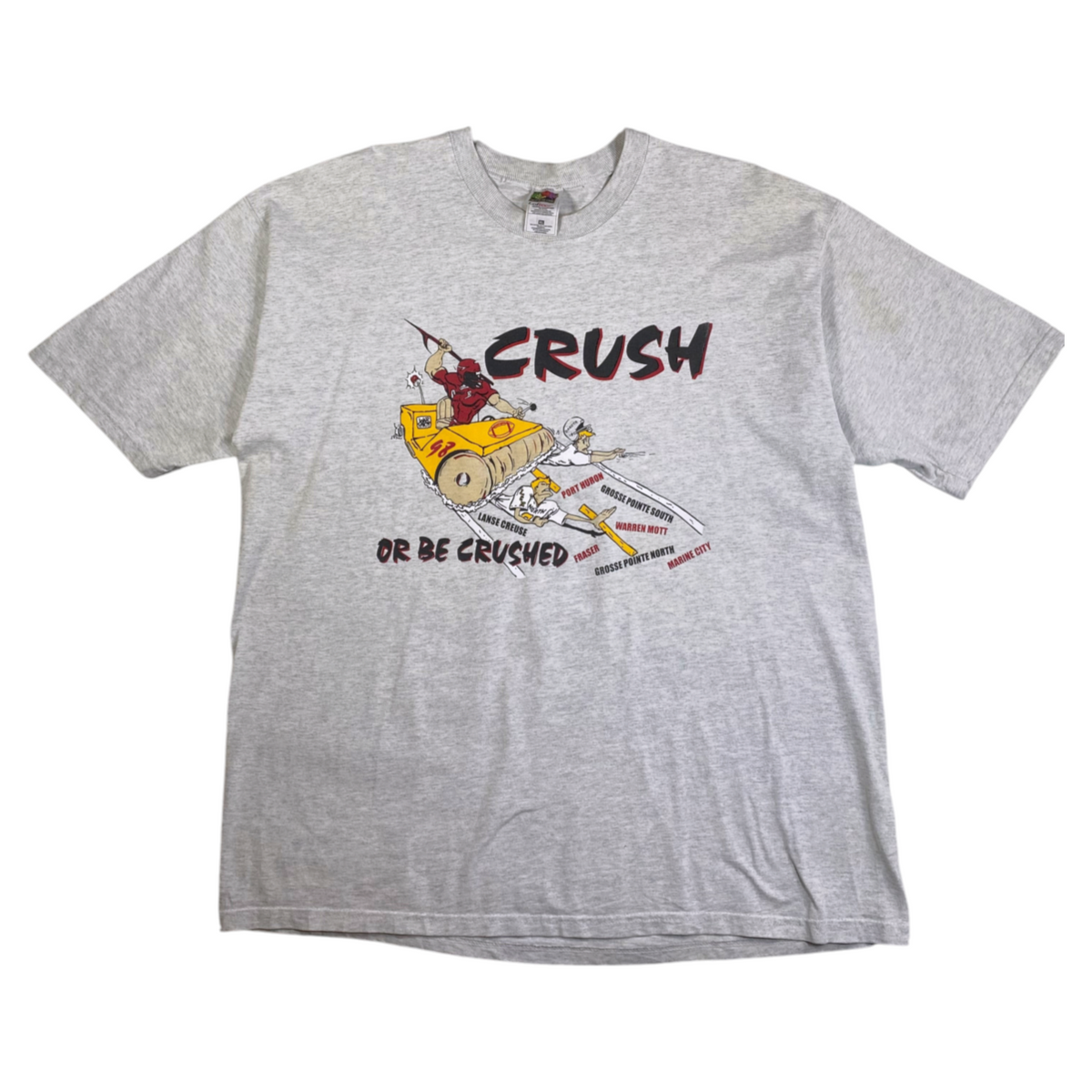 Digg It Thrift & Vintage grey Fruit of the Loom vintage tour t-shirt with Crush or Be Crushed graphic print