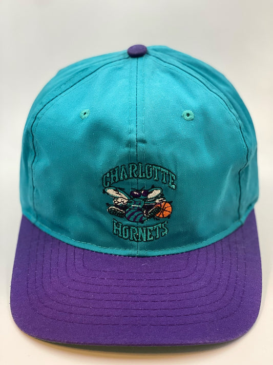 Vintage 90s Charlotte Hornets Purple Teal NBA Basketball Cap