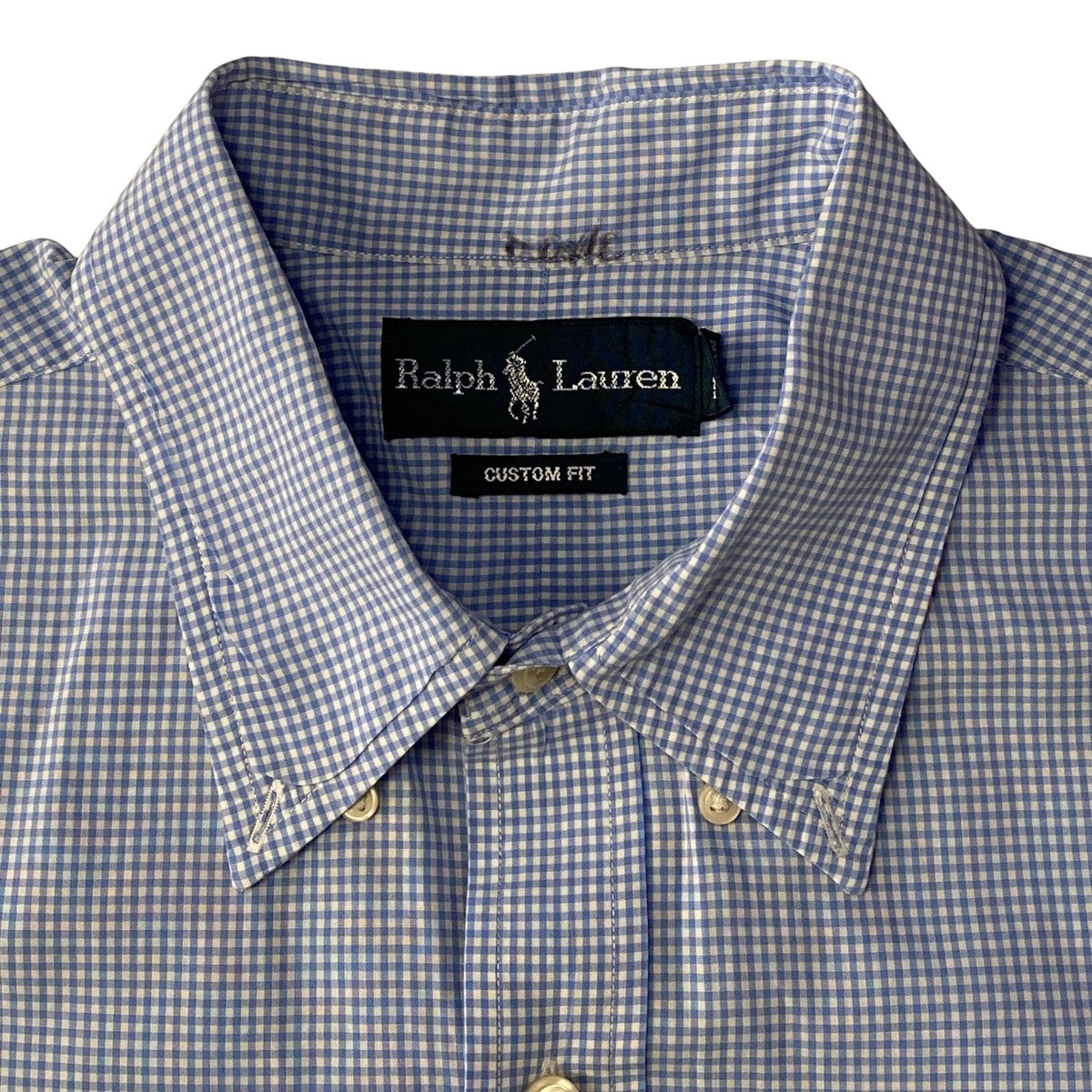 Ralph Lauren Blue & White Gingham Check Pattern Custom Fit Button Down Shirt