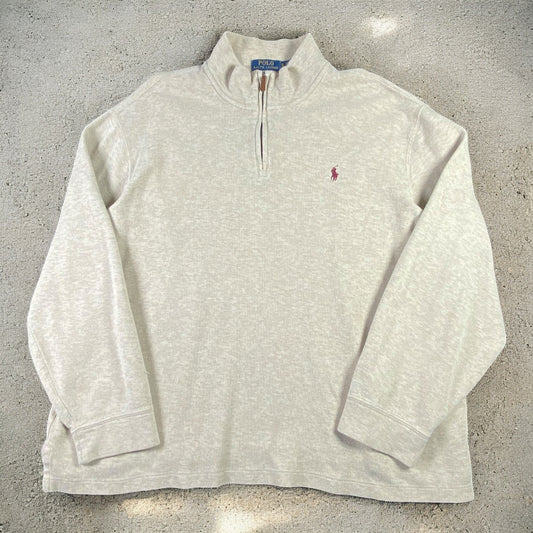 Polo Ralph Lauren Estate Rib Quarter-Zip Long Sleeve Beige Sweater