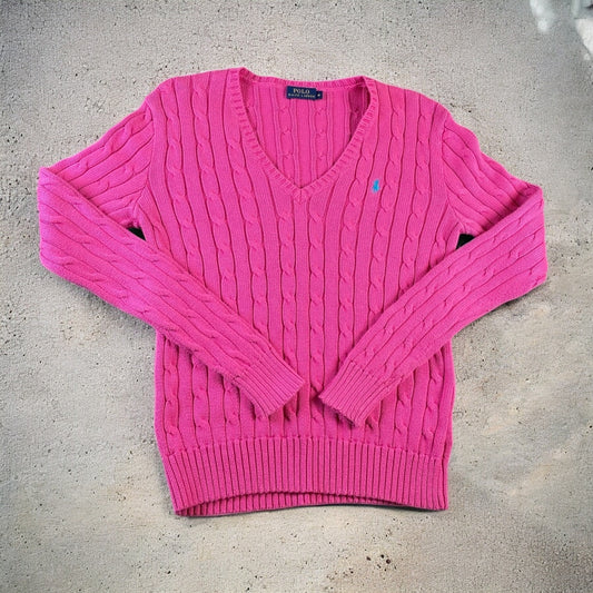 Polo Ralph Lauren Pink Cable-Knit V-neck Sweater