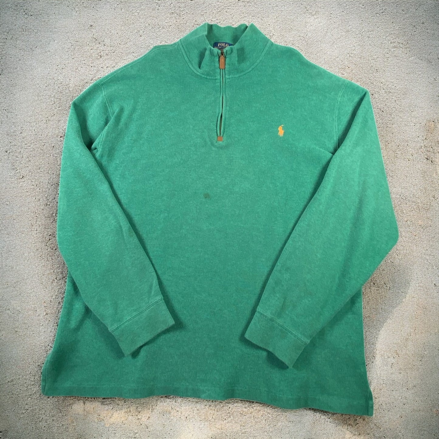 Polo Ralph Lauren Quarter-Zip Long Sleeve Green Sweater Light Orange Embroidered Logo