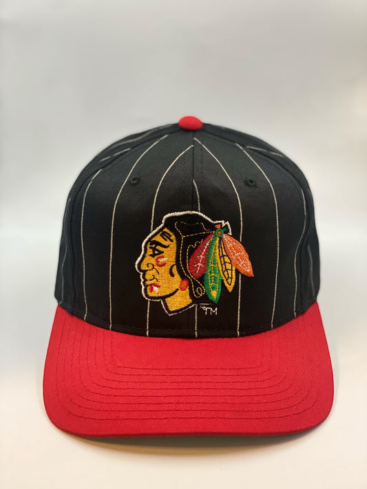 Vintage Rare NHL Chicago Blackhawks Two Tone Pinstriped Starter Cap