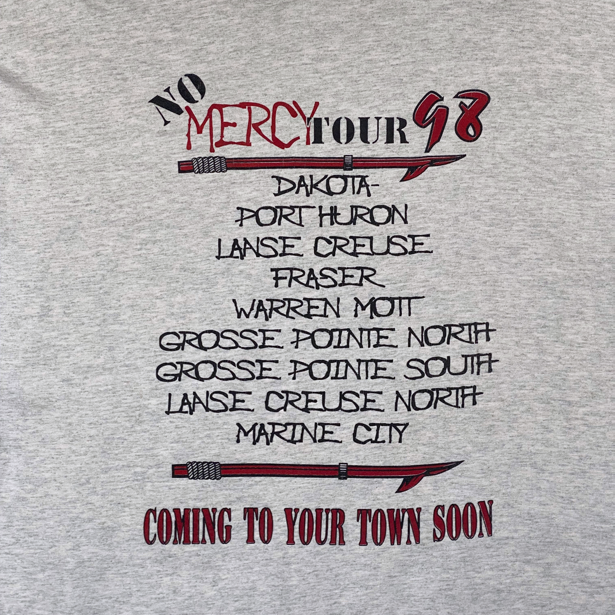 Digg It Thrift & Vintage grey Fruit of the Loom vintage 1998 No Mercy Tour graphic t-shirt with city list