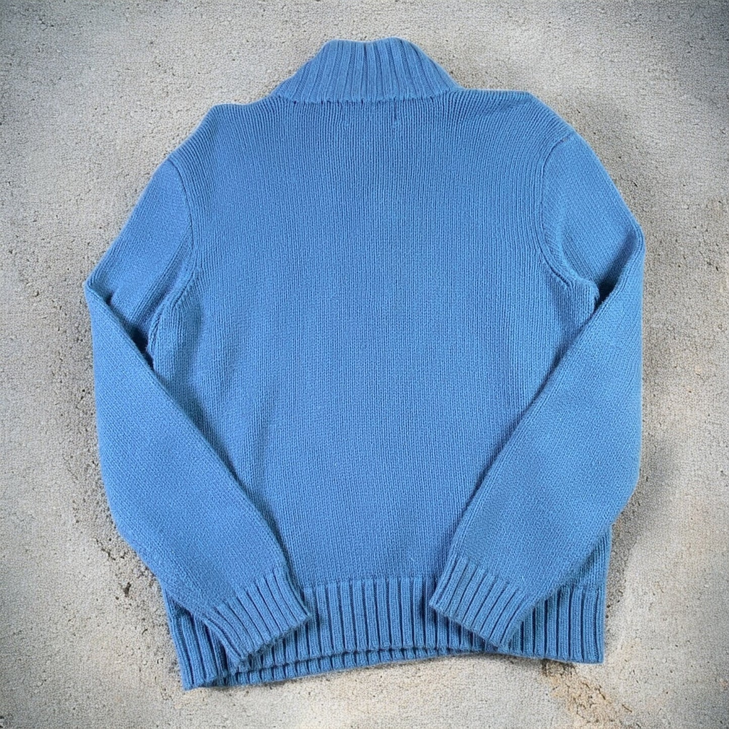 Polo Ralph Lauren Quarter-Zip Long Sleeve Blue Cotton Knit Sweater Yellow Embroidered Logo