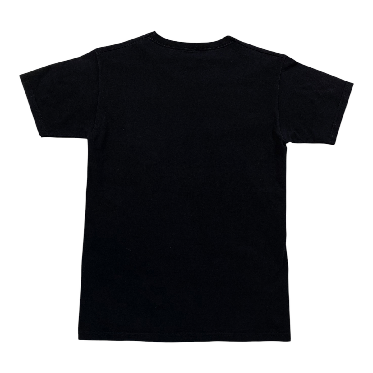 Back view of a plain black t-shirt from Digg It Thrift & Vintage, size small with a large fit.