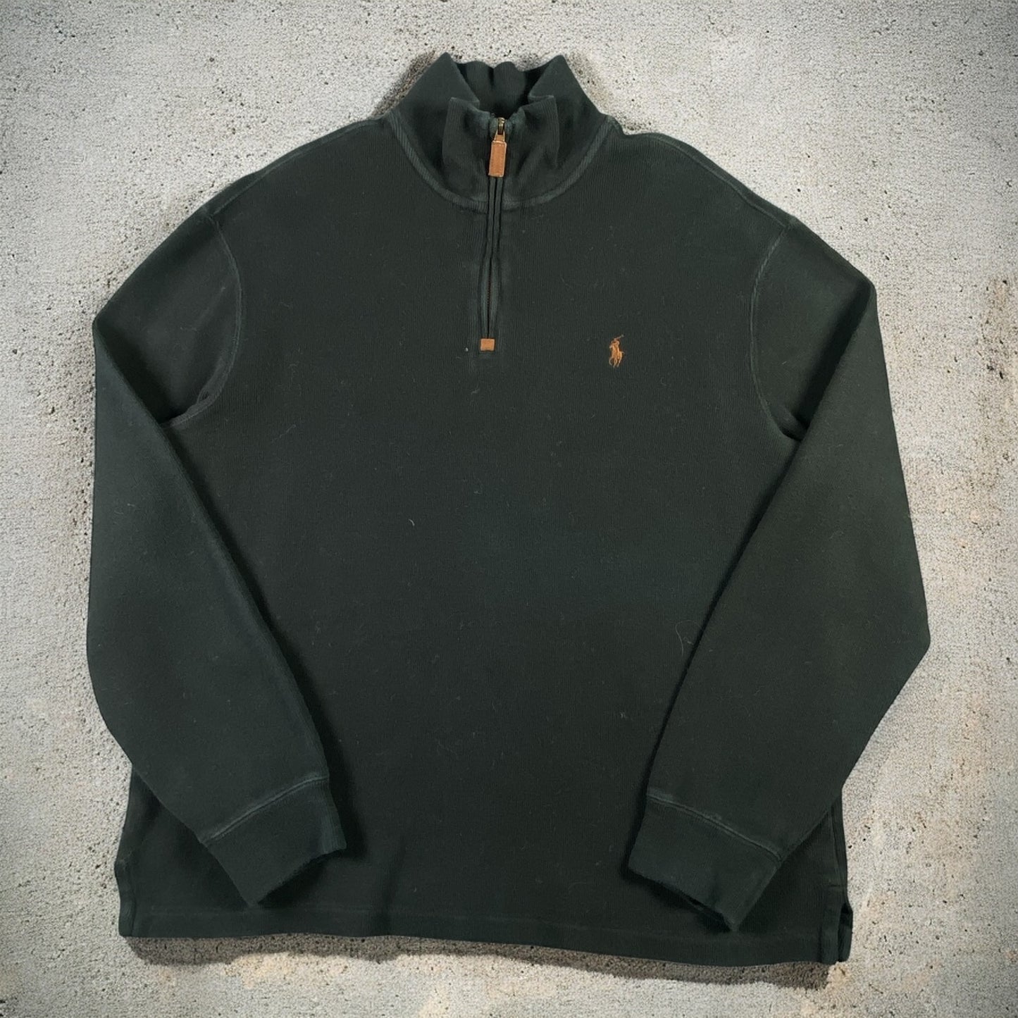 Polo Ralph Lauren Quarter-Zip Long Sleeve Black Sweater Brown Embroidered Logo