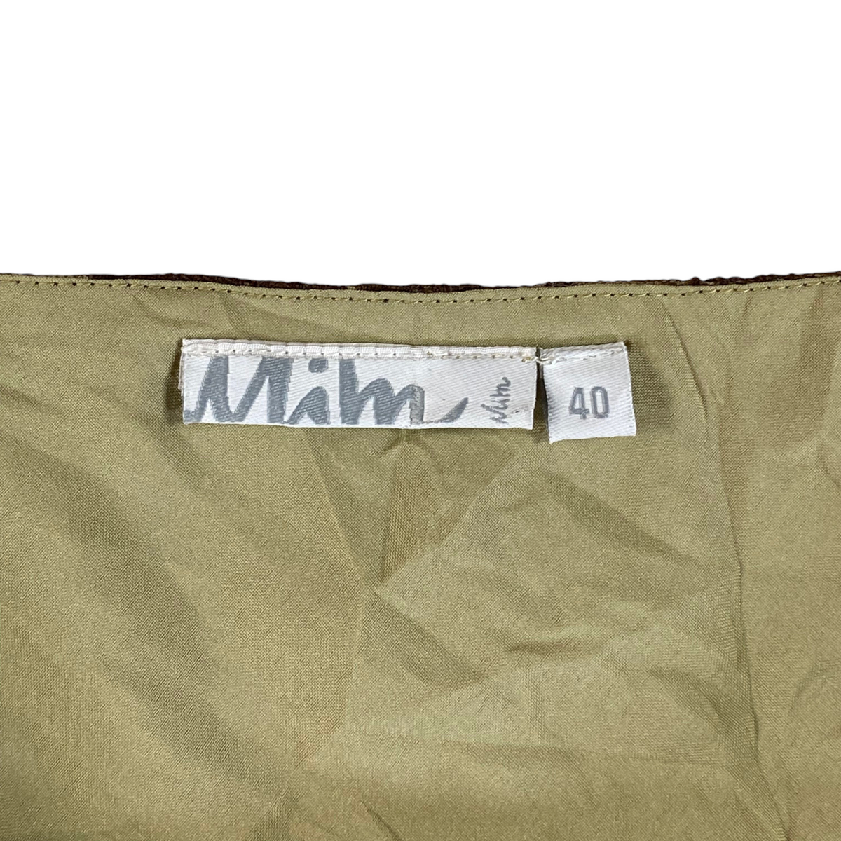 Digg It Thrift & Vintage brown floral lace tiered mini skirt label showing size 40