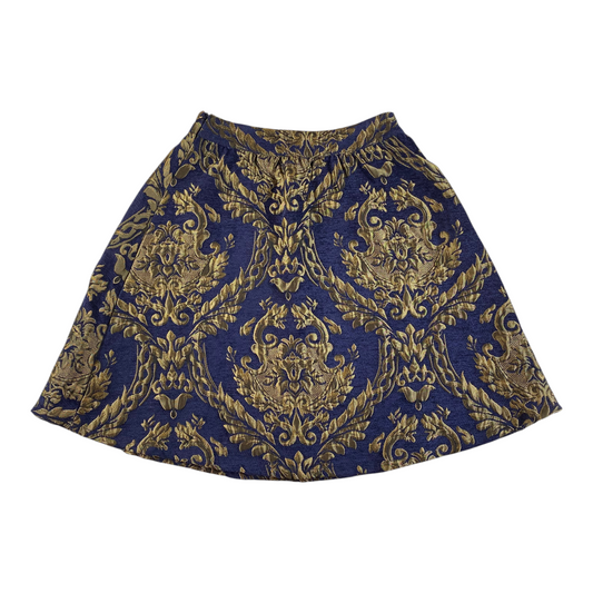 Digg It Thrift & Vintage royal blue and gold metallic brocade skirt with intricate baroque floral pattern