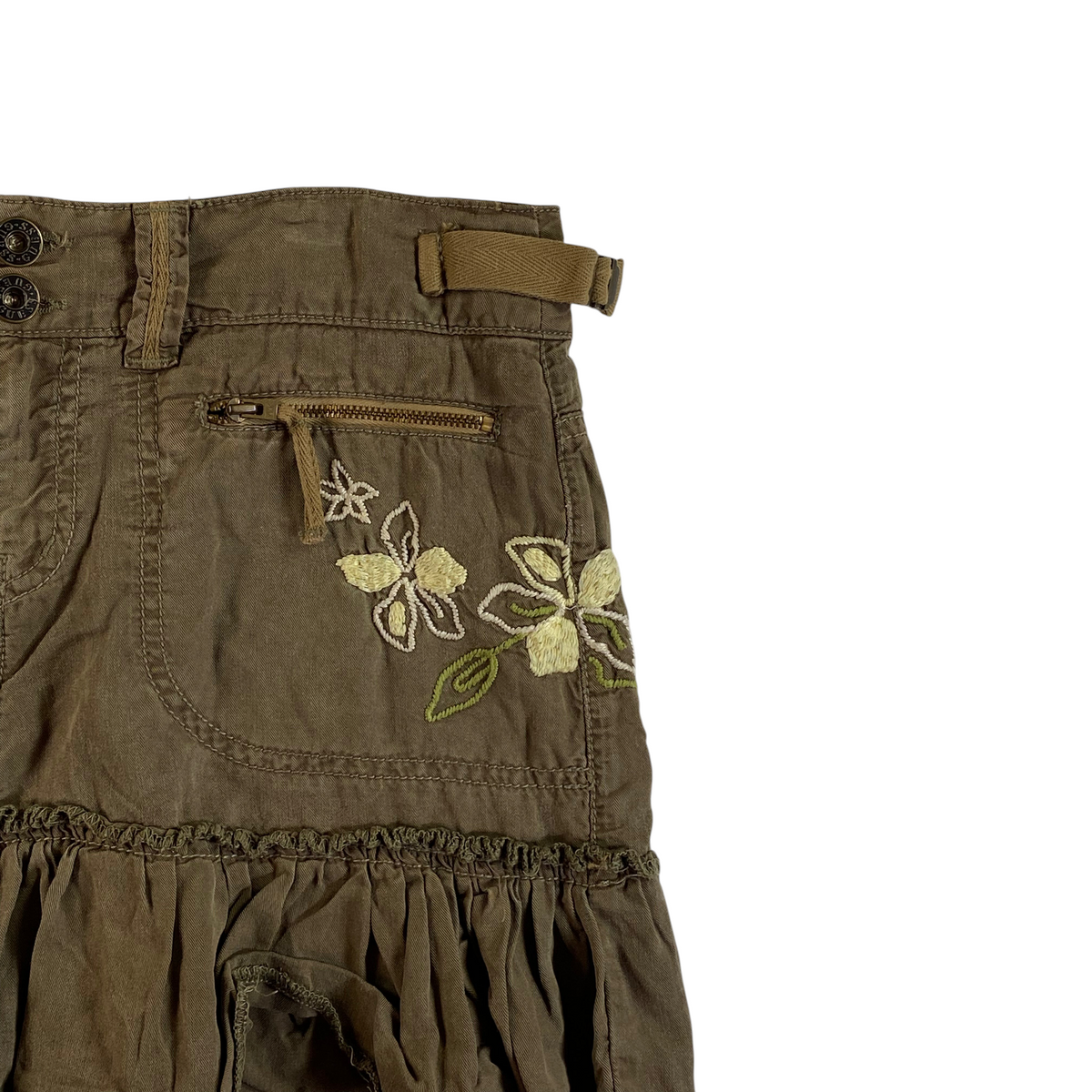 Guess Jeans Floral Embroidered Utility Ruffle Mini Skirt