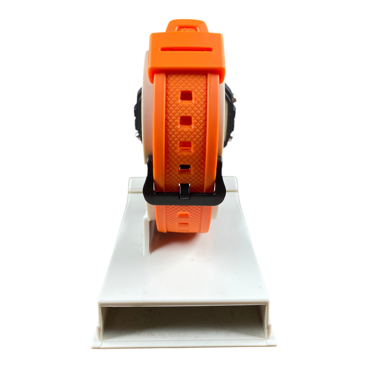 Digg It Thrift & Vintage custom Casio W-218H tactical watch with a bright safety orange textured resin strap