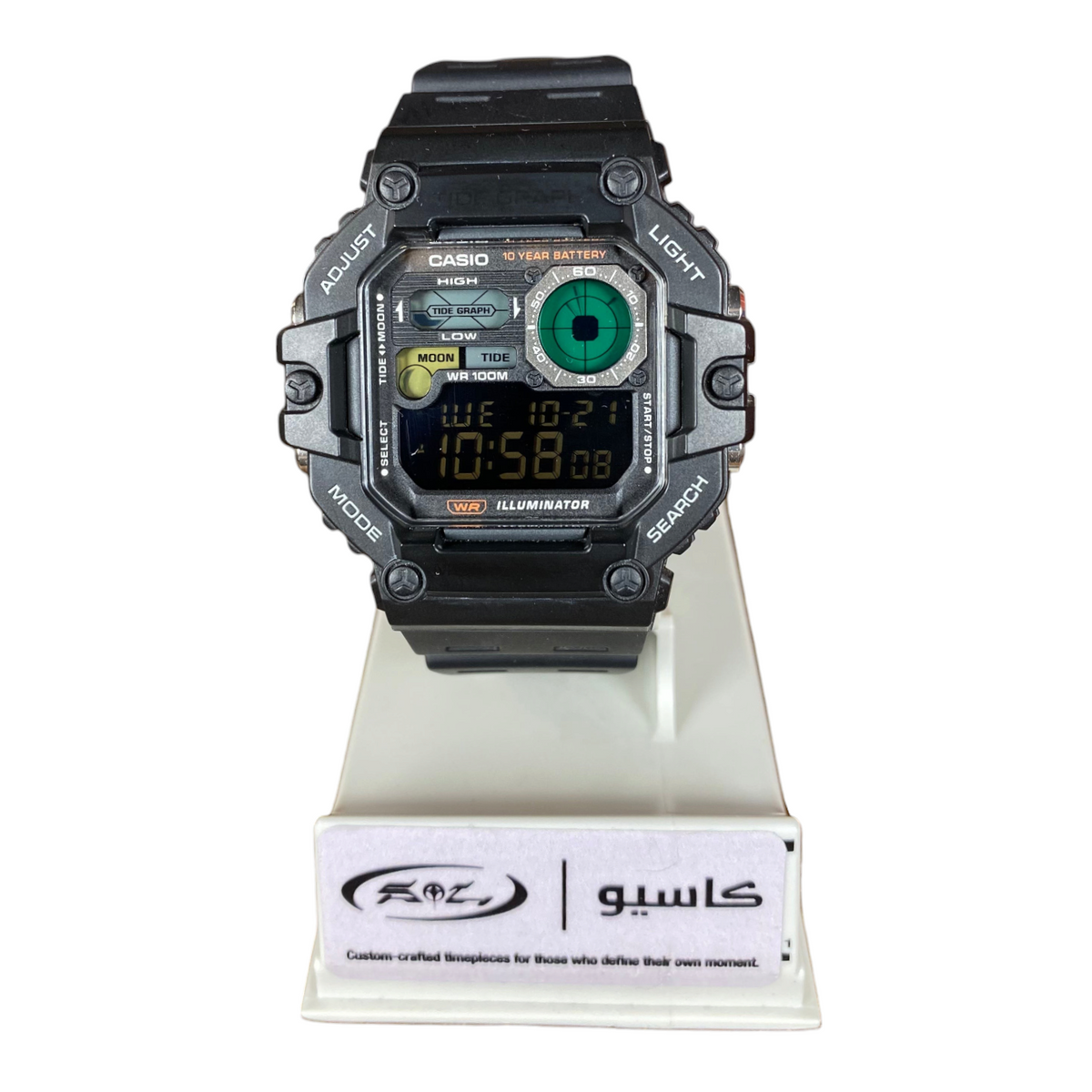 Digg It Thrift & Vintage custom Casio WS-1700H Tactical Sonar digital watch with black resin case and tide graph