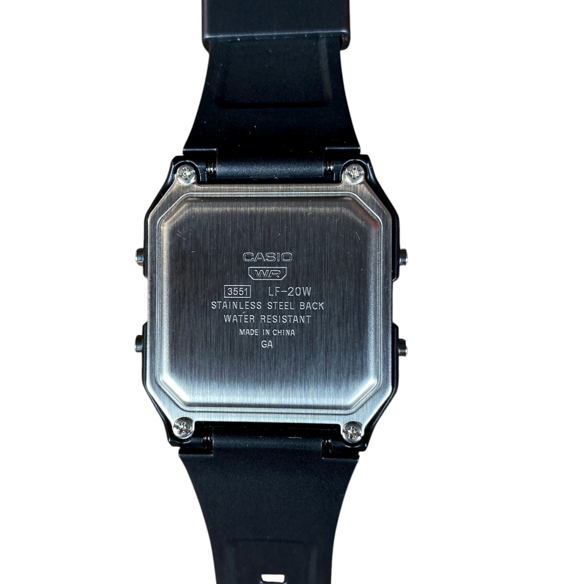 Digg It Thrift & Vintage Casio LF-20W Twin Graph watch stainless steel case back with black resin strap