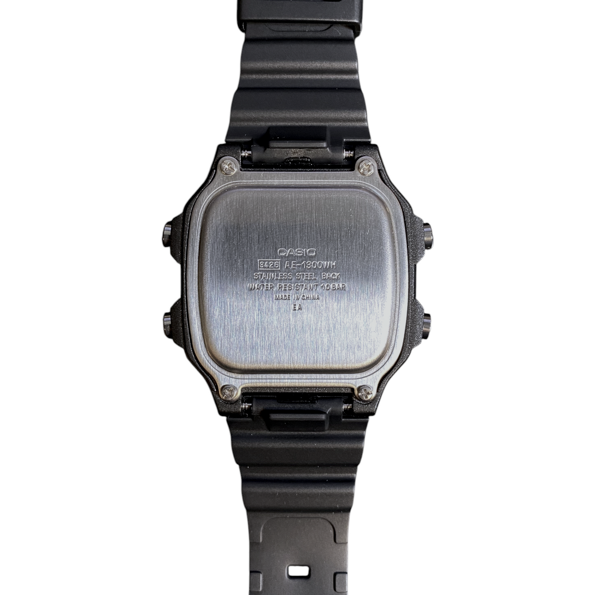 Digg It Thrift & Vintage custom Casio AE-1300WH Stealth Reactor watch stainless steel case back detail