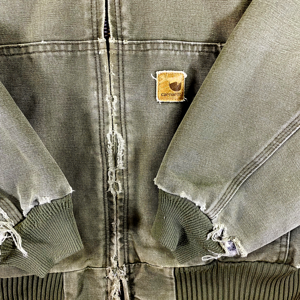 Carhartt Distressed Moss Green Quilted Duck Canvas Active Jacket
