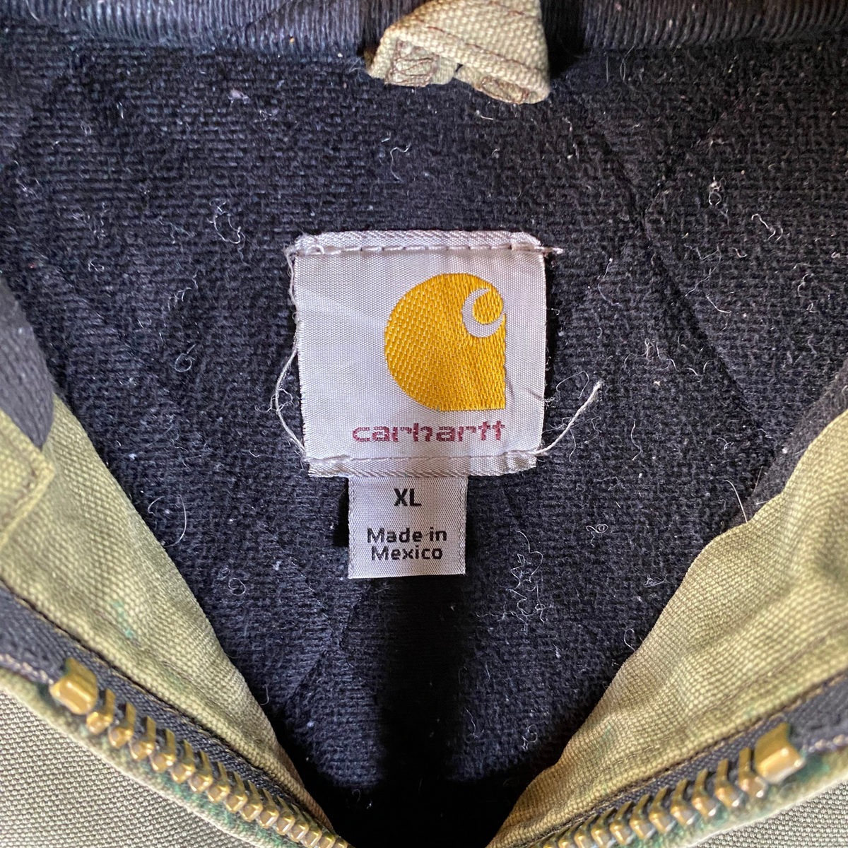 Carhartt Distressed Moss Green Quilted Duck Canvas Active Jacket