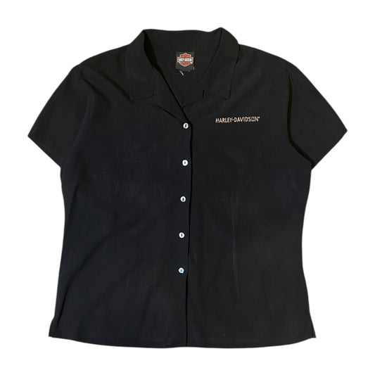 Harley Davidson Santa Graphic Black Button Up T-Shirt