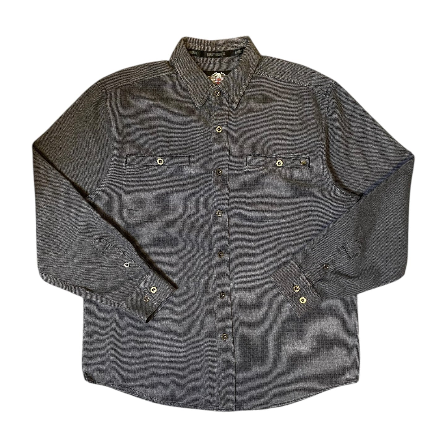 Harley Davidson Grey Button Up Eagle Back Print Shirt