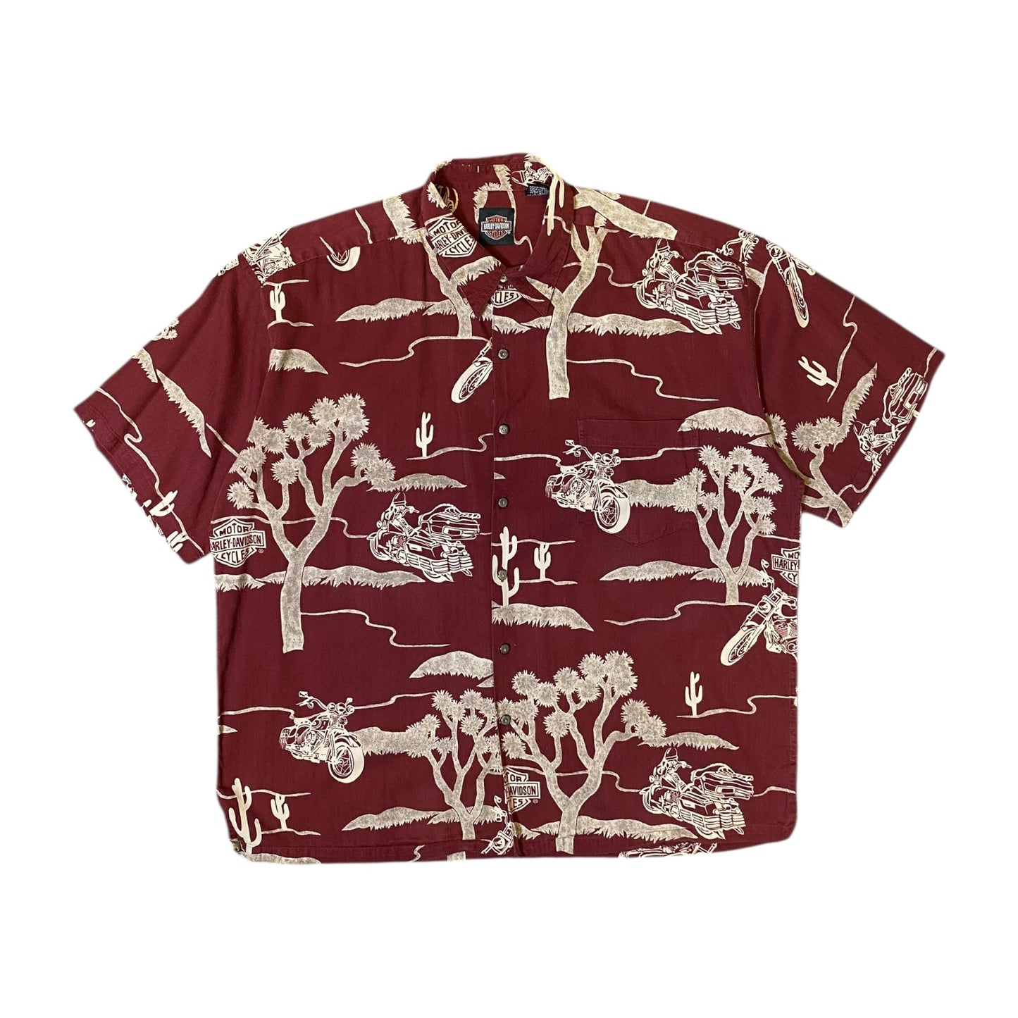 Harley Davidson Maroon Button Up Hawaiian T-Shirt