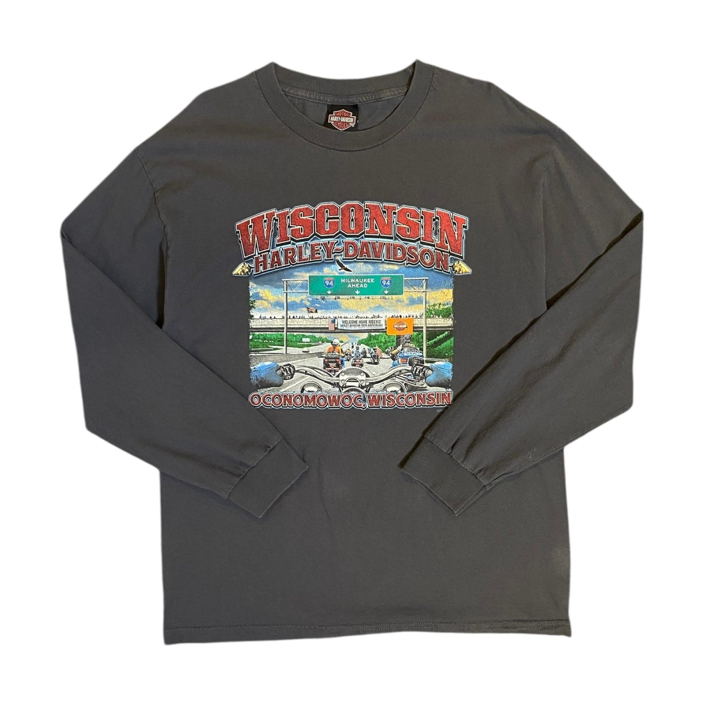 Harley Davidson Oconomowoc Wisconsin Long Sleeve Grey T-Shirt