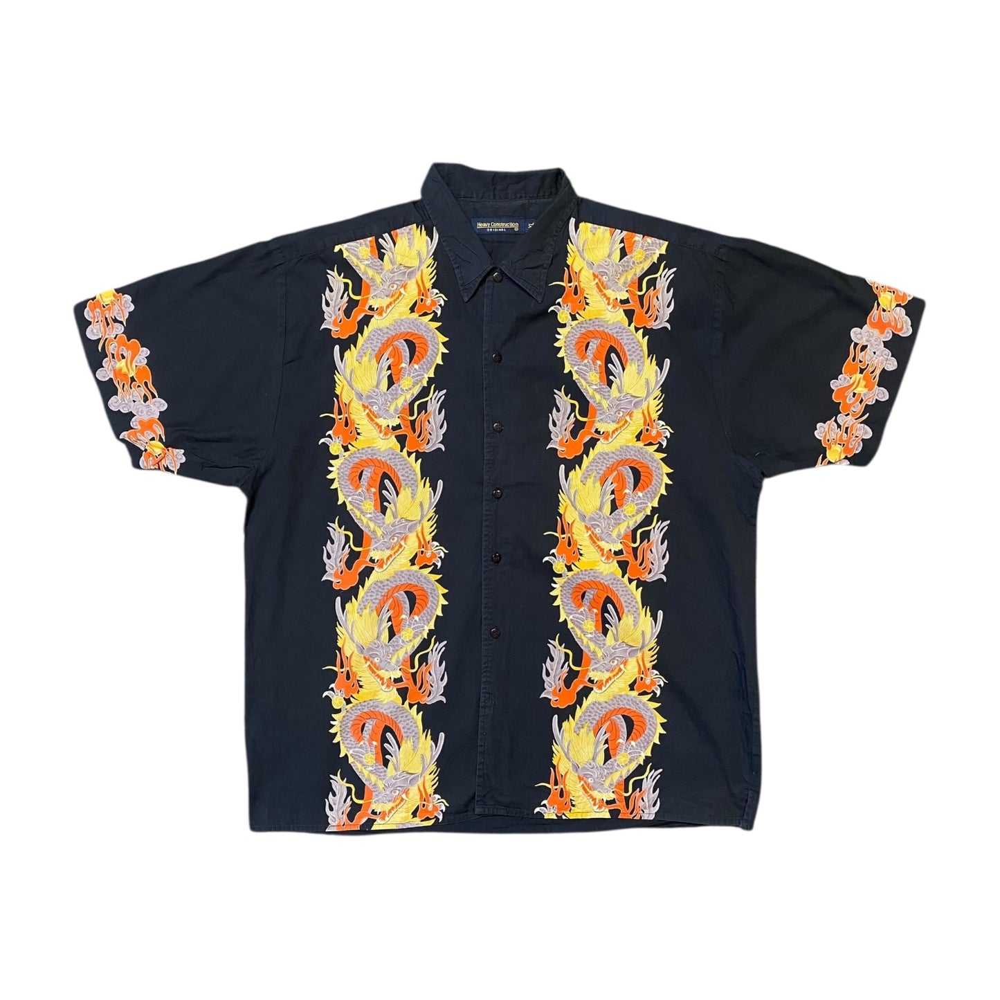 Dragon Print Black Button Up Shirt