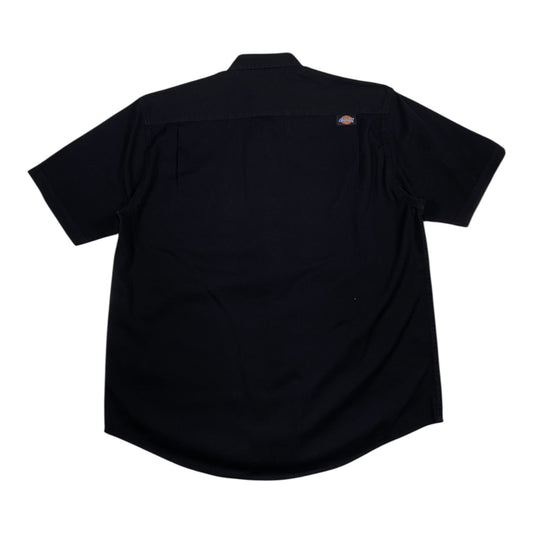 Back view of a black Dickies short sleeve work shirt from Digg It Thrift & Vintage, size large.