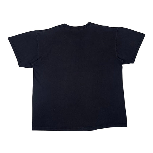 Back view of a plain black Digg It Thrift & Vintage Bob Marley music t-shirt on a white background.