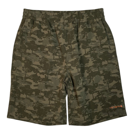 Digg It Thrift & Vintage Carhartt Force camo ripstop stretch shorts in olive green with an elastic waistband