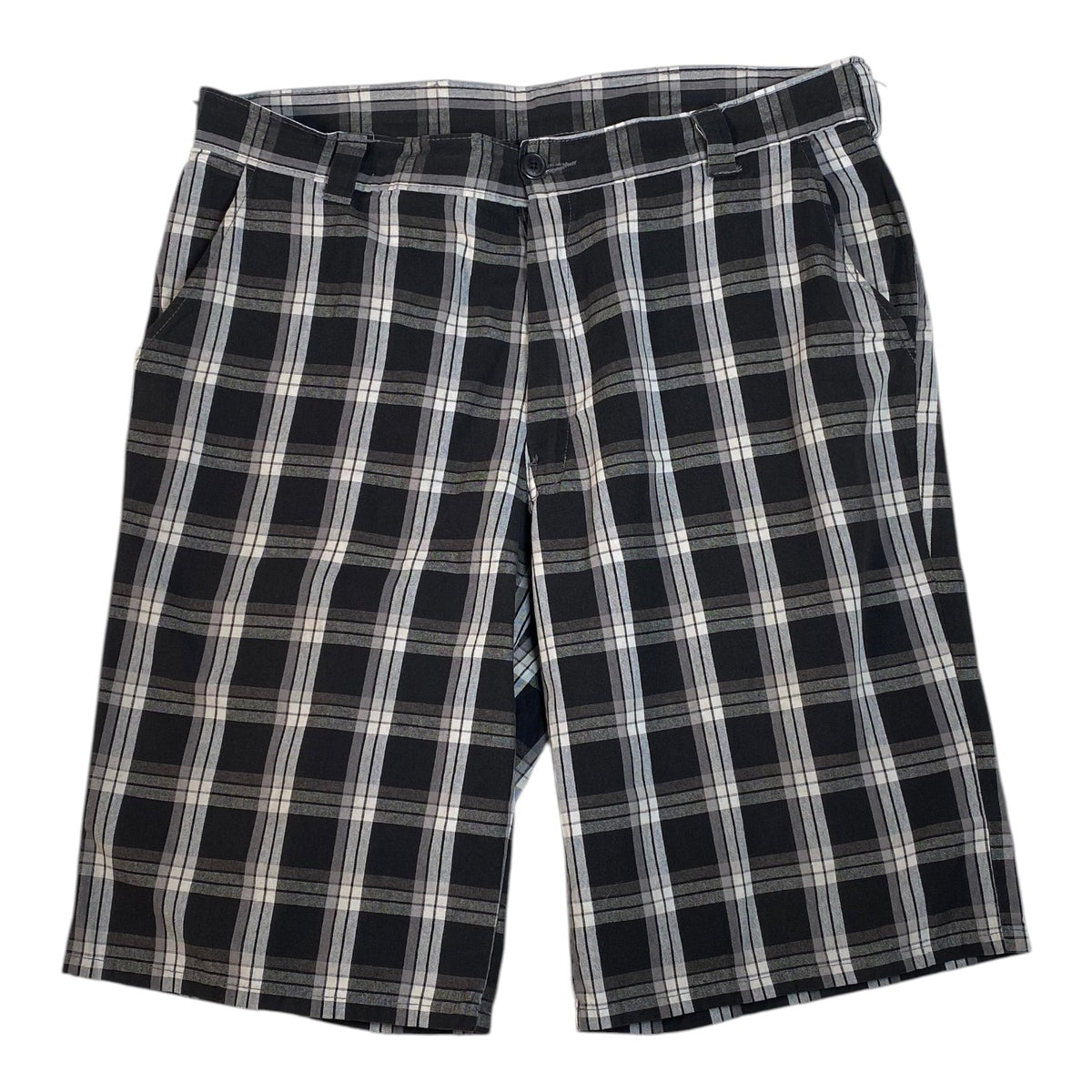 Digg It Thrift & Vintage Dickies black and white plaid shorts with a button closure and side pockets