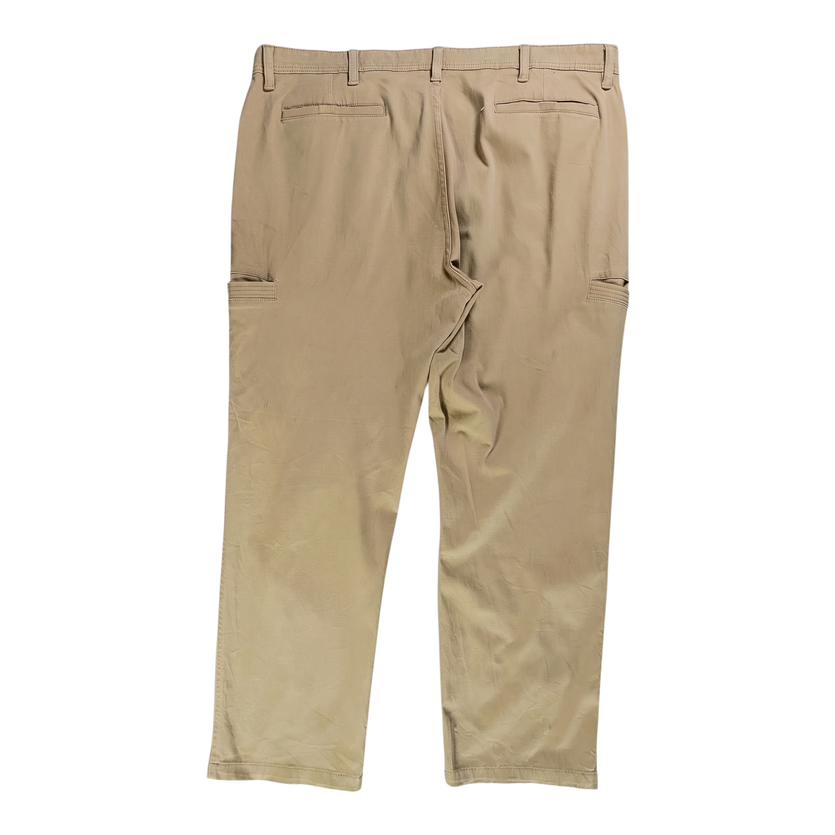 Back view of Digg It Thrift & Vintage khaki cargo pants featuring durable waterproof fabric and utility pockets.