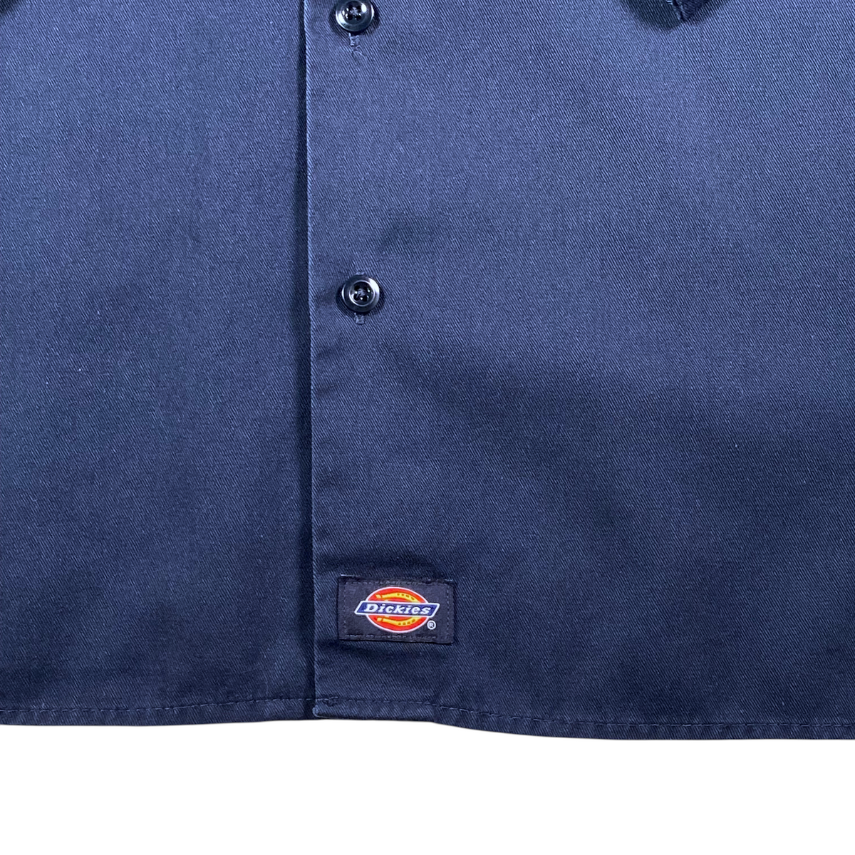 Digg It Thrift & Vintage dark navy Dickies long sleeve work shirt with button-down front and logo patch