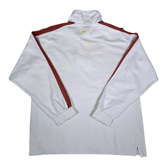 Digg It Thrift & Vintage white and brown Nike quarter-zip sweatshirt with tape sleeve detail and back logo