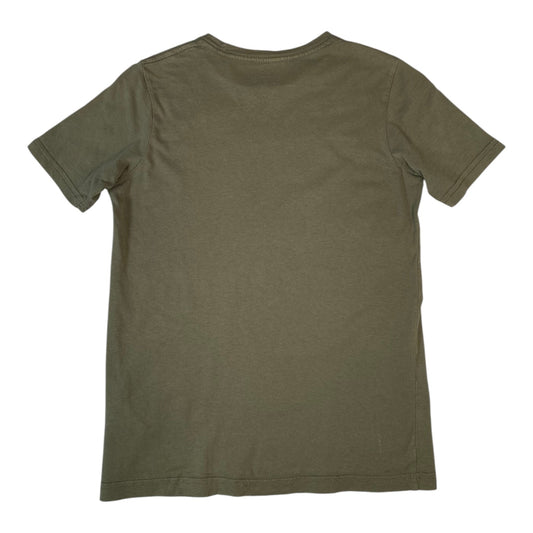 Back view of a plain olive green Quiksilver t-shirt from Digg It Thrift & Vintage, size small.