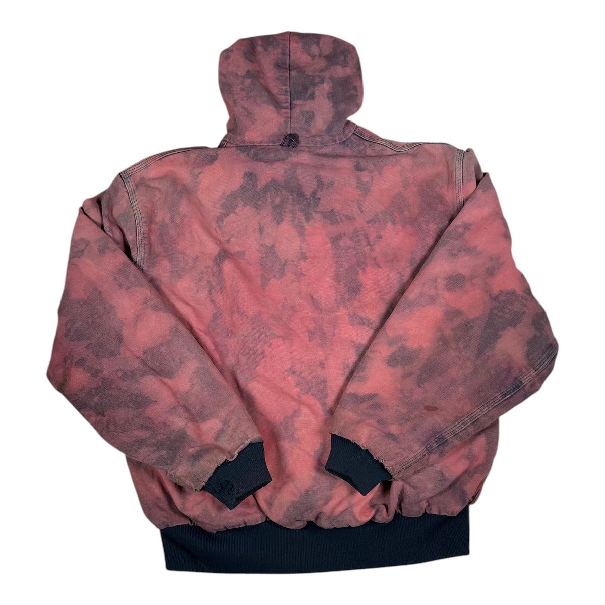 Digg It Thrift & Vintage custom bleached pink acid wash duck canvas active jacket with hood and ribbed cuffs