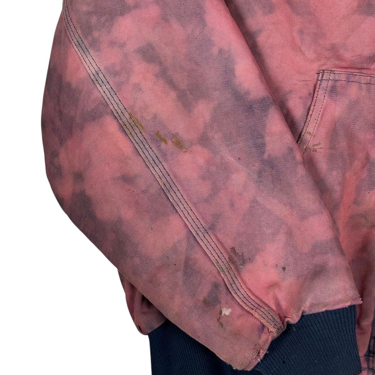 Digg It Thrift & Vintage custom bleached pink acid wash duck canvas active jacket sleeve detail