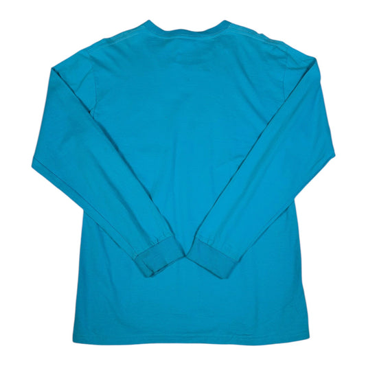 Back view of Digg It Thrift & Vintage teal blue Supreme x Nike long sleeve cotton t-shirt, size large