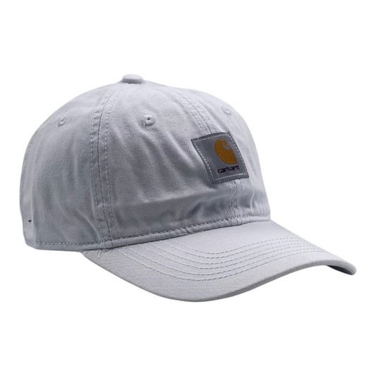 Digg It Thrift & Vintage white Carhartt cotton baseball cap with a woven logo patch and pre-curved brim.