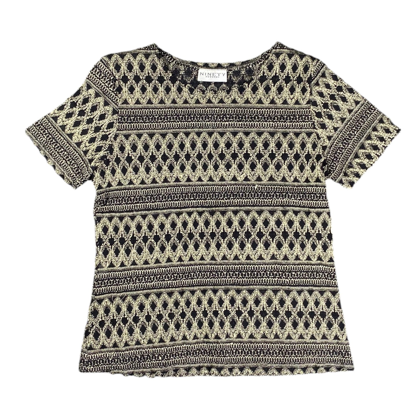 Ninety Petites Metallic Geometric Black T-shirt
