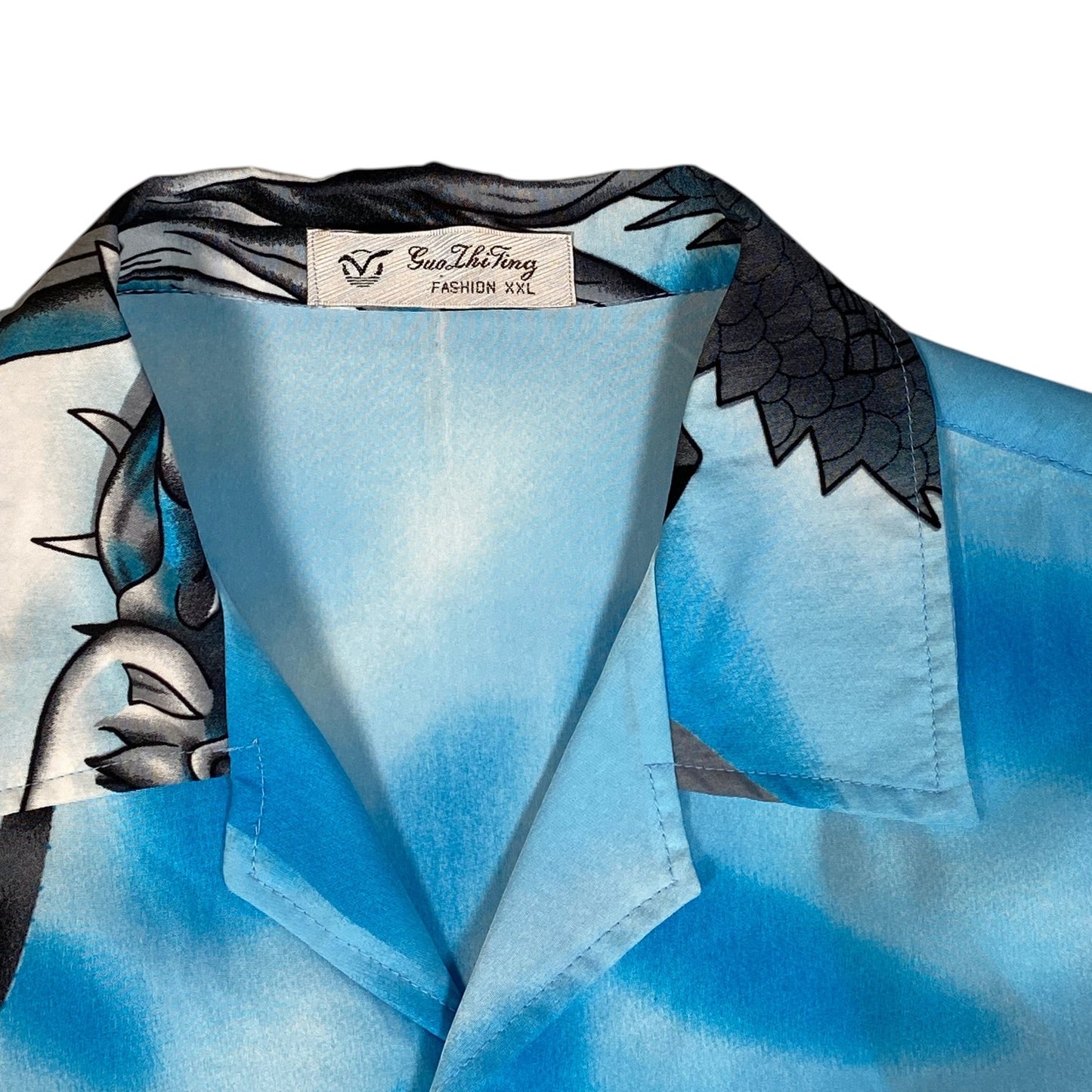 GuoZhiTing Sky Blue Japanese Dragon All Over Print Shirt