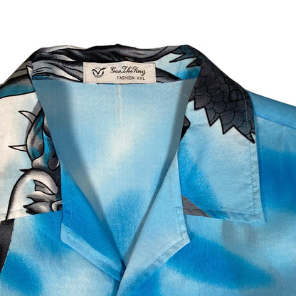 GuoZhiTing Sky Blue Japanese Dragon All Over Print Shirt