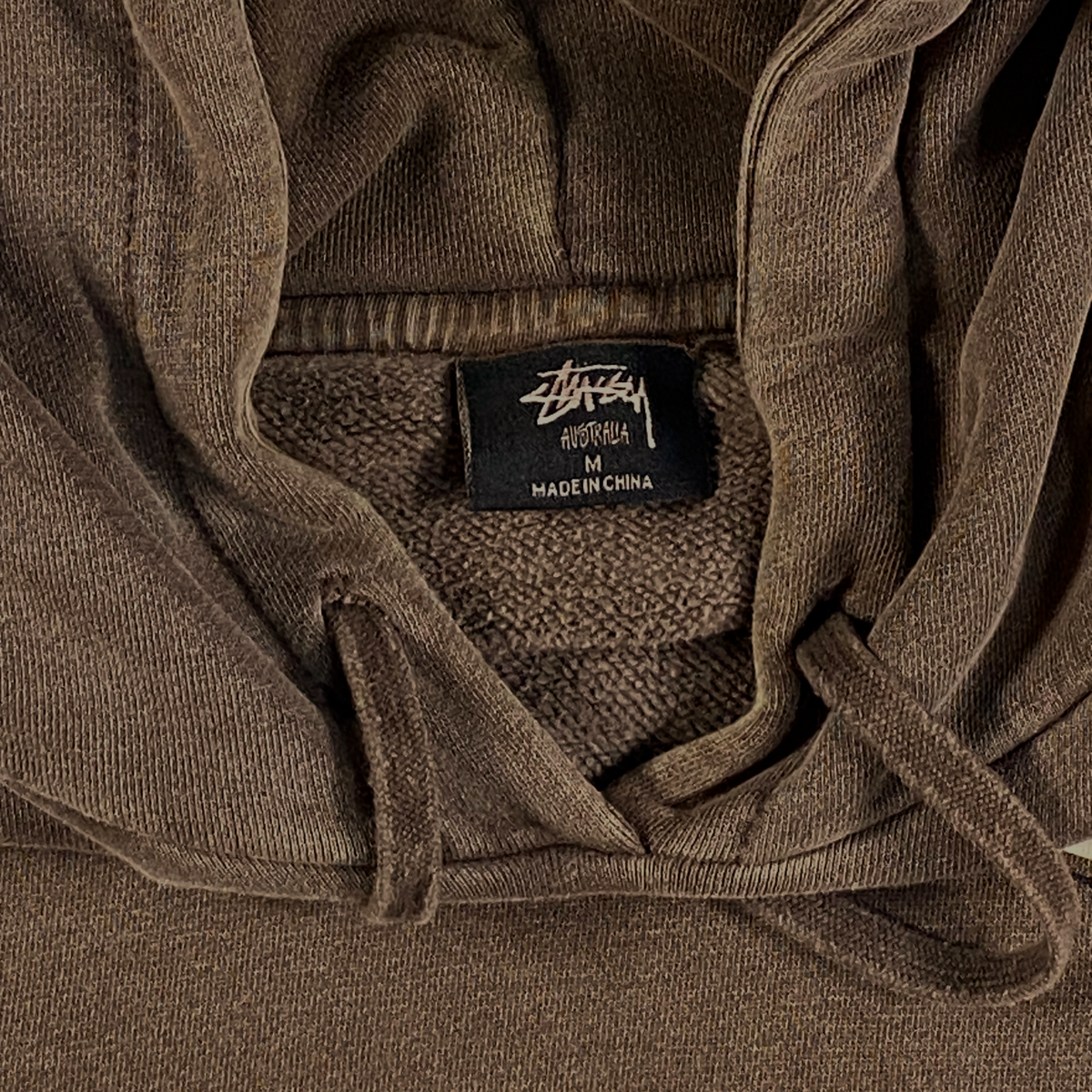 Digg It Thrift & Vintage Stüssy Australia faded mocha brown hoodie with size M neck label and drawstring hood