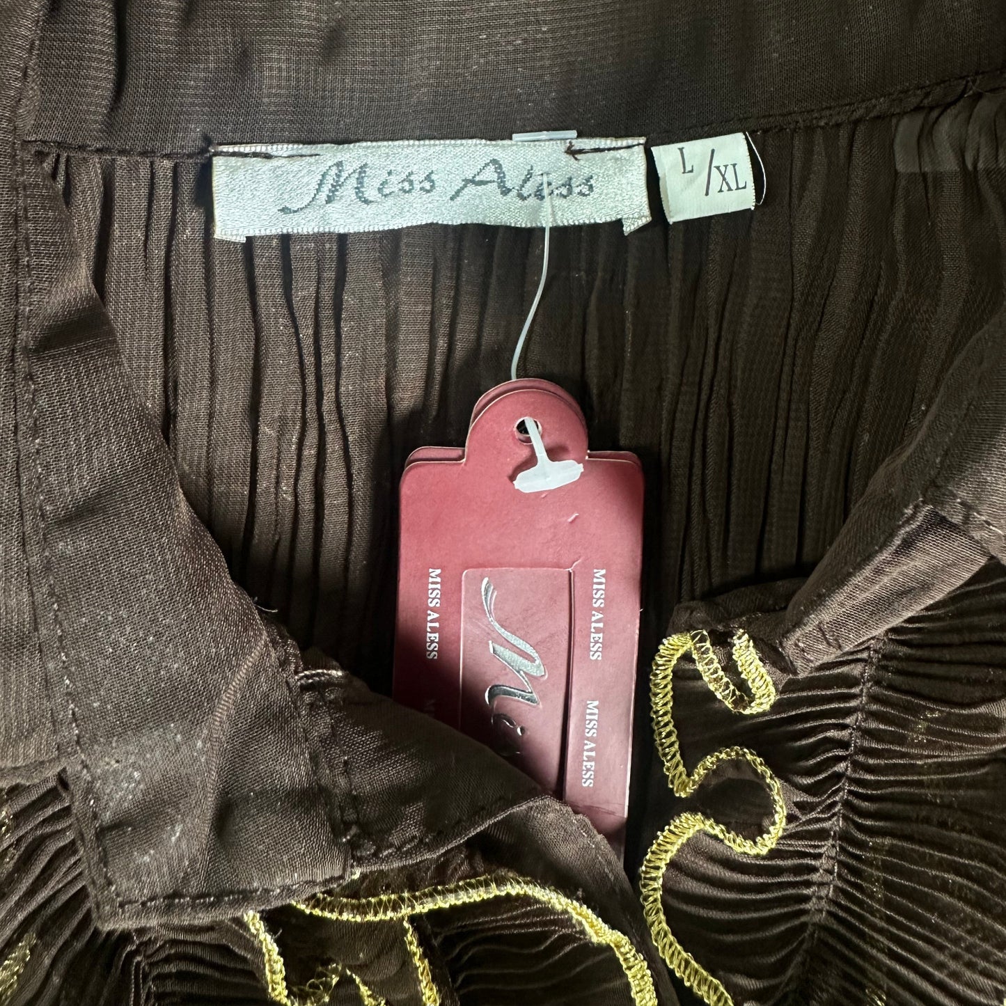 Miss Aless Sheer Ruffled Brown Shirt