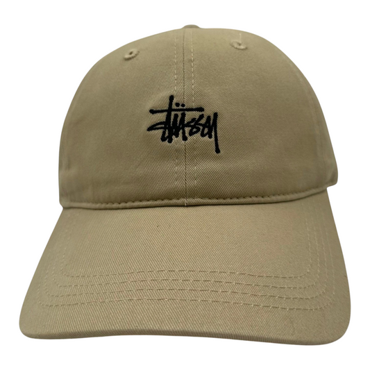 Digg It Thrift & Vintage Stussy beige cotton twill cap with black embroidered logo on the front