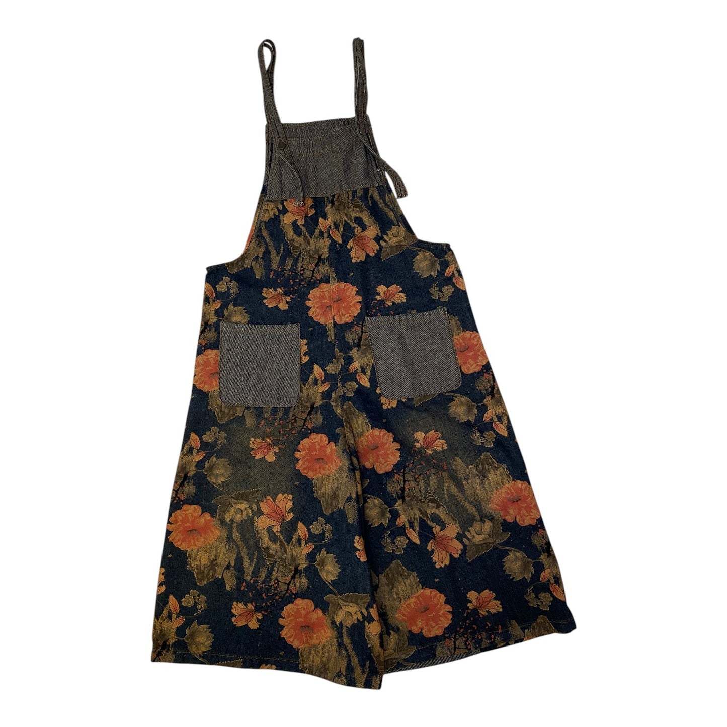 Floral Dark Denim Wide Leg Overalls
